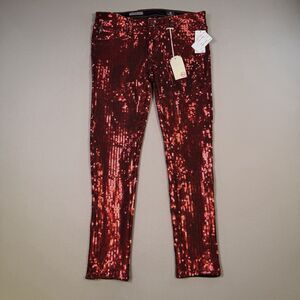AG Adriano Goldschmied Legging Ankle Super Skinny Red Sequin Pants Womens 30R US